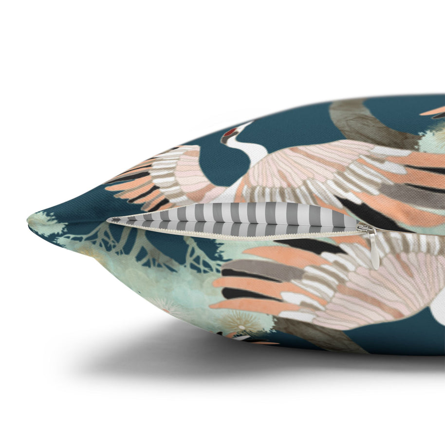 Dark Blue Crane and Bonsai  - Decorative Pillow Cover