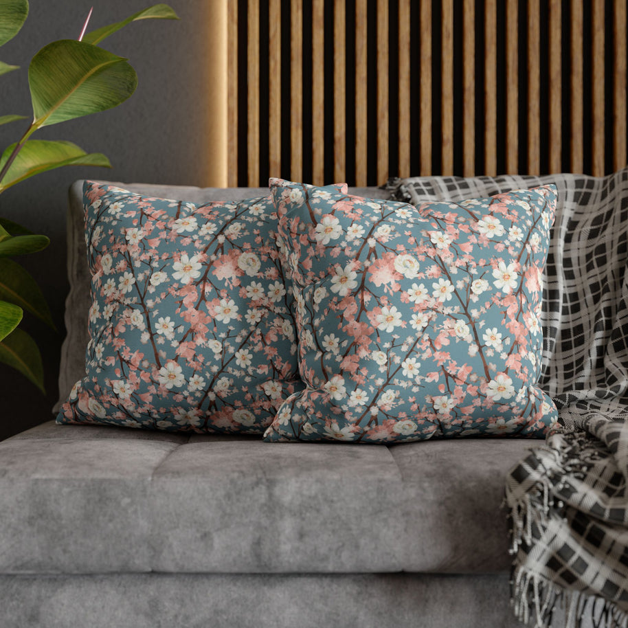 Botanical Blossoms with Blue - Decorative Pillow Cover