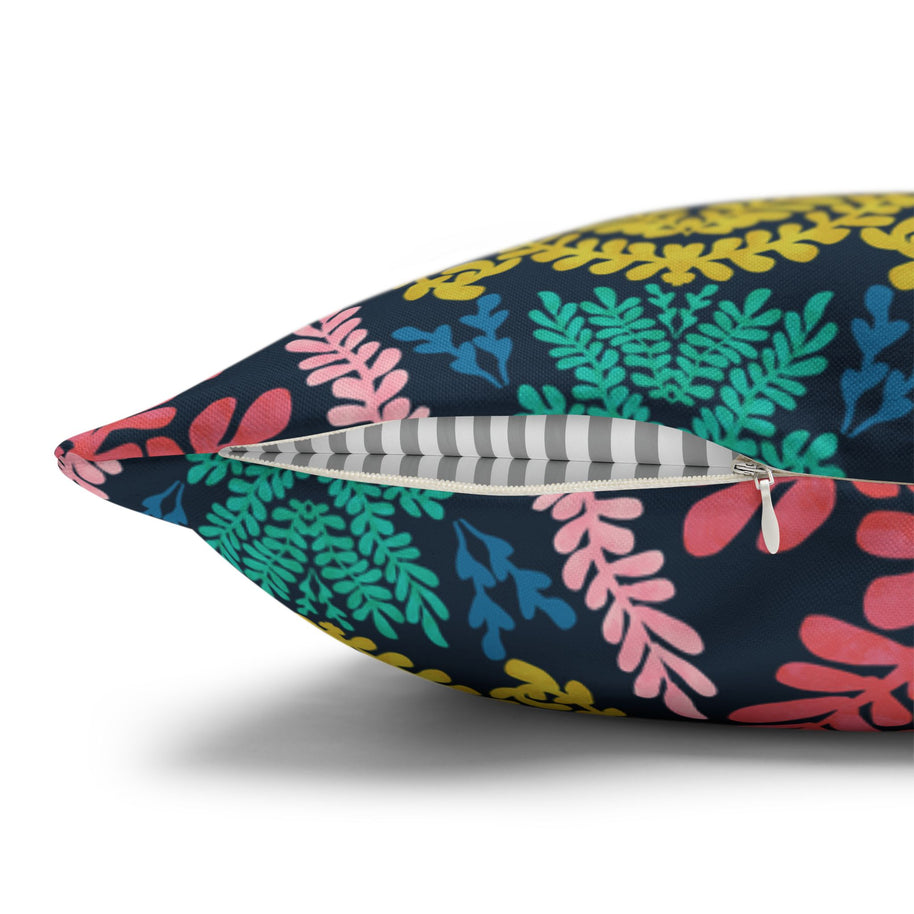 Pink Teal Blue and Mustard Botanical - Decorative Pillow Cover