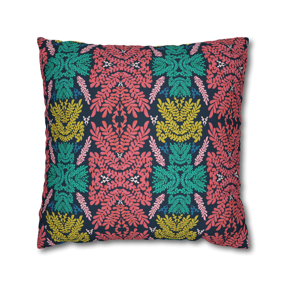 Pink Teal Blue and Mustard Botanical - Decorative Pillow Cover