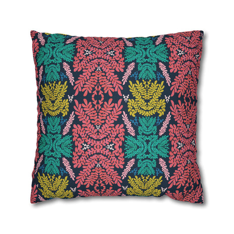 Pink Teal Blue and Mustard Botanical - Decorative Pillow Cover