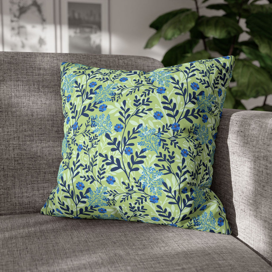 Botanical Floral Blue and Green - Decorative Pillow Cover