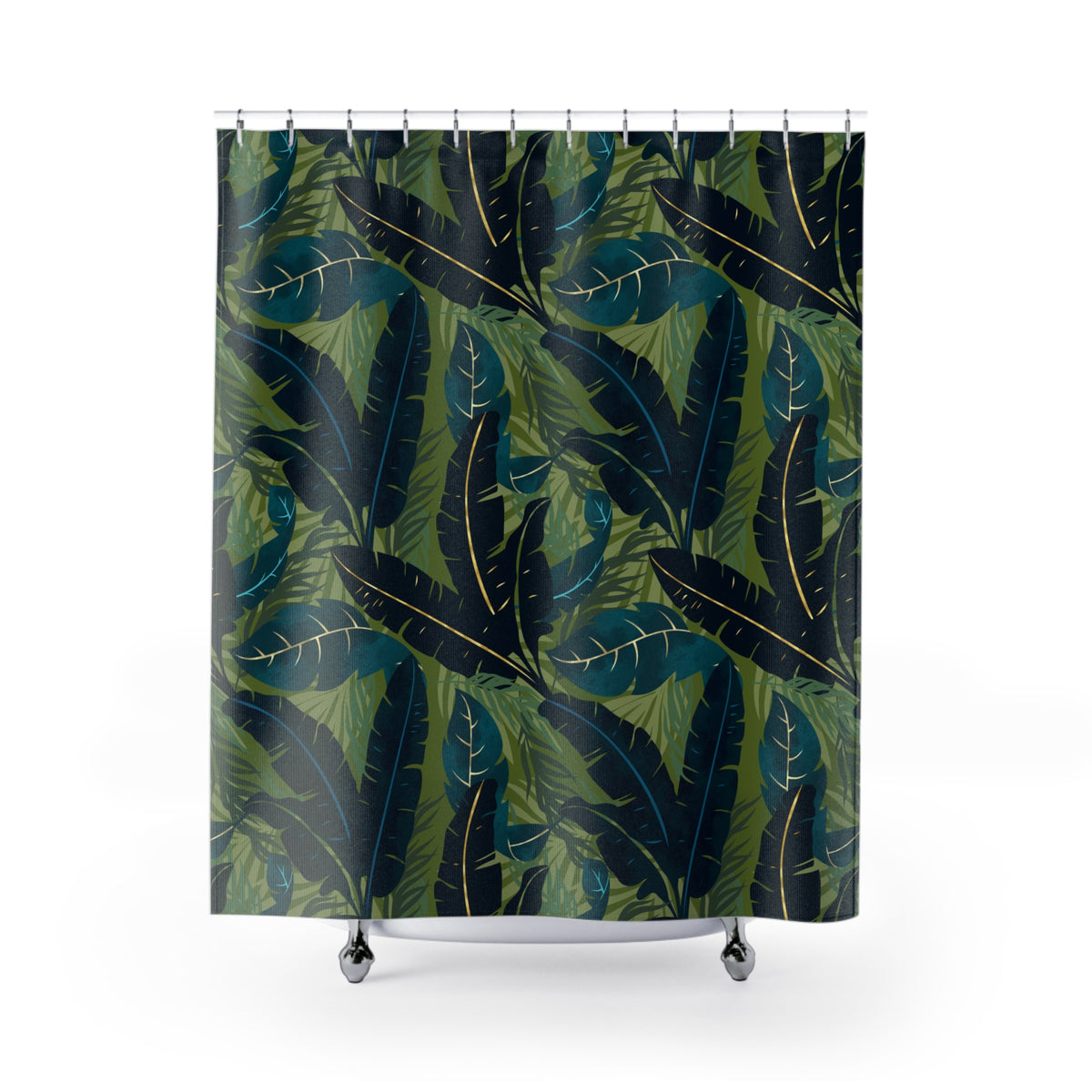 Botanical Navy Teal and Green Tropical Motif - Shower Curtain
