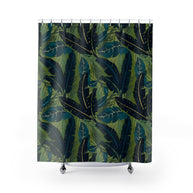 Botanical Navy Teal and Green Tropical Motif - Shower Curtain