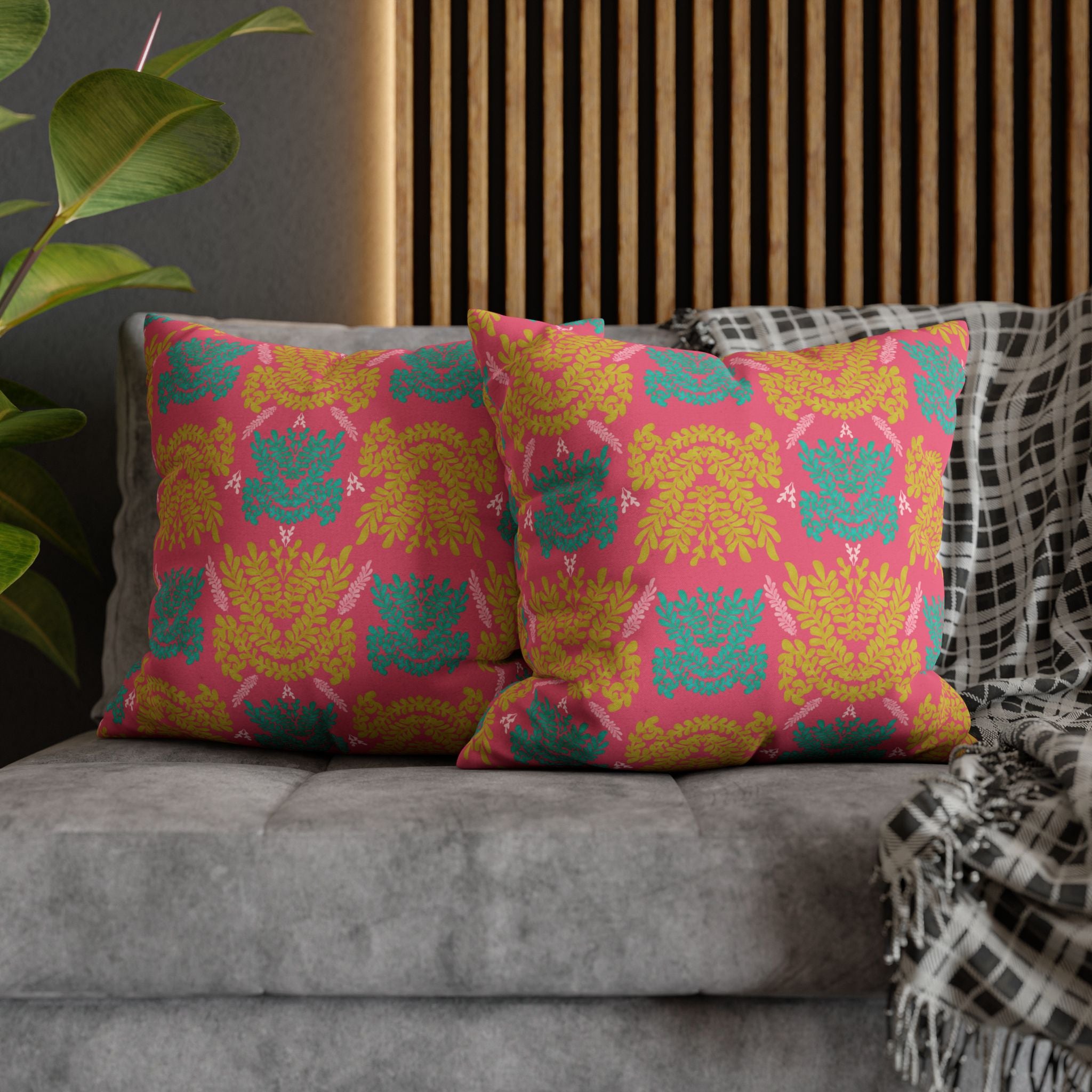 Color Pop Botanical with Mustard Teal and Pink - Decorative Pillow Cover
