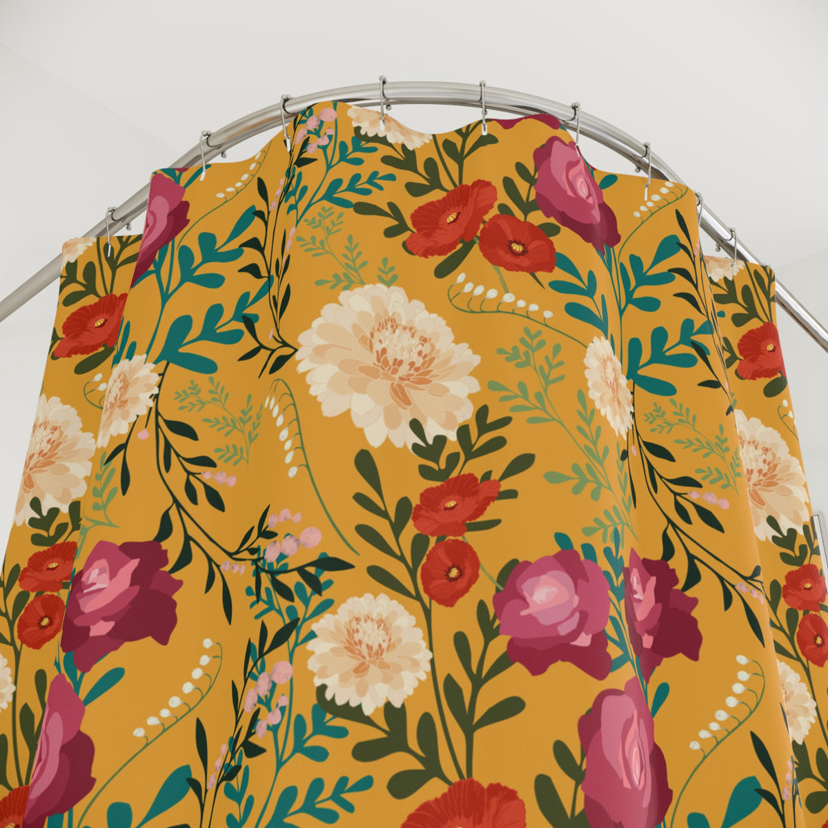 Vibrant Floral with Mustard - Shower Curtain