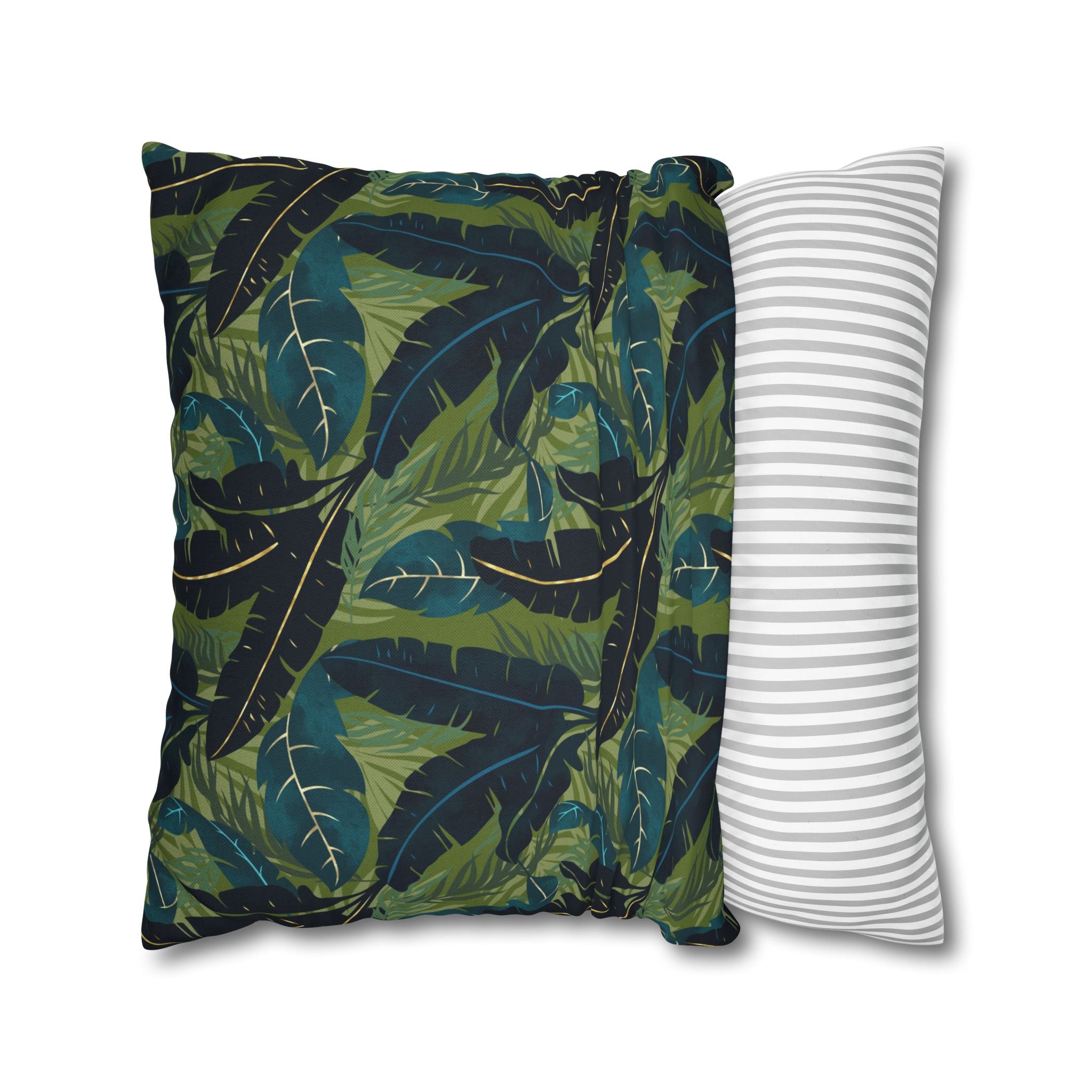Botanical Navy Teal and Green Tropical Motif - Decorative Pillow Cover