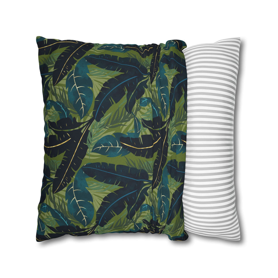 Botanical Navy Teal and Green Tropical Motif - Decorative Pillow Cover