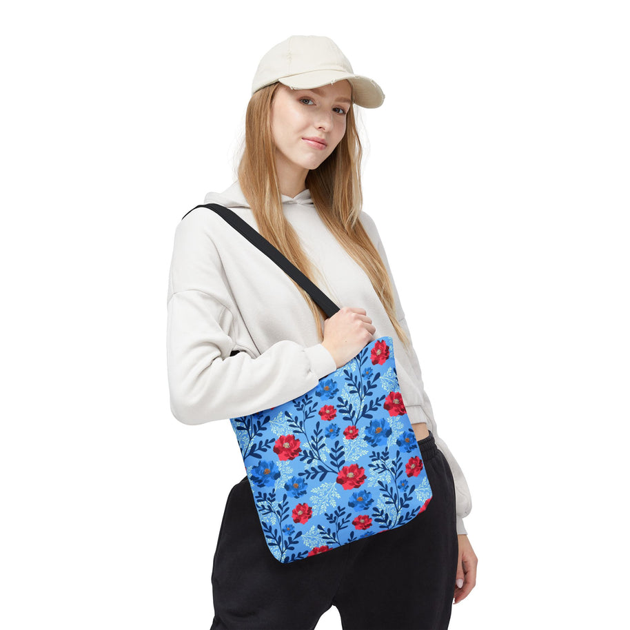 Botanical Floral Blue and Fuchsia - Tote Bag