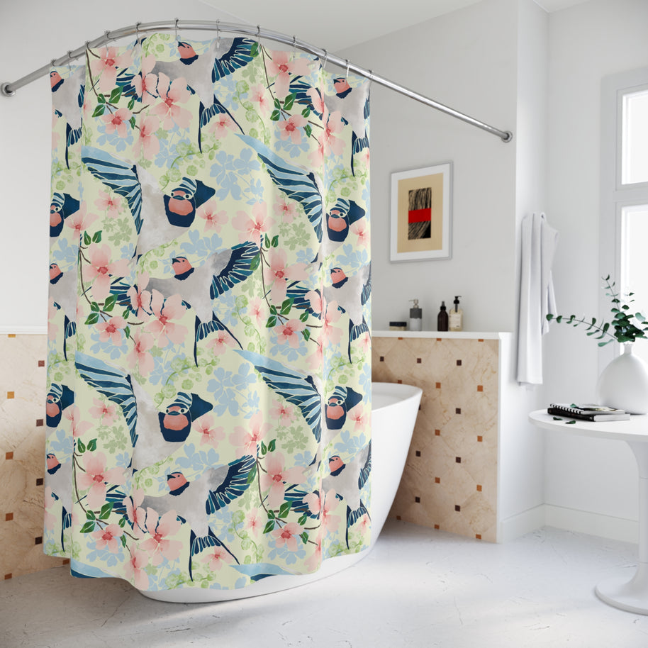 Swallows and Blossoms with Yellow - Shower Curtain