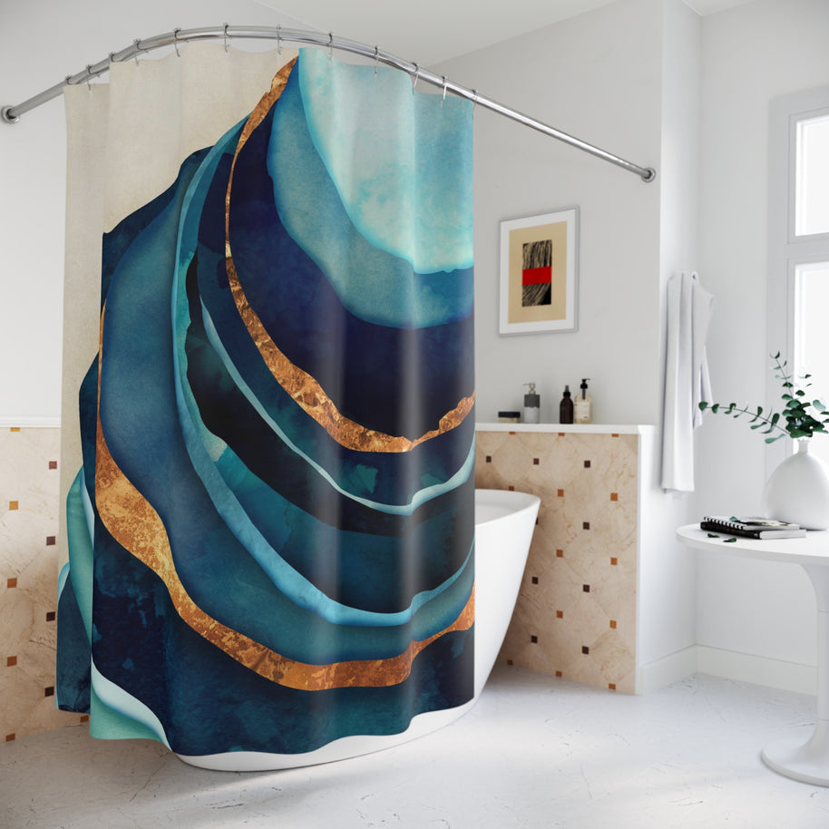 Abstract Blue with Gold - Shower Curtain