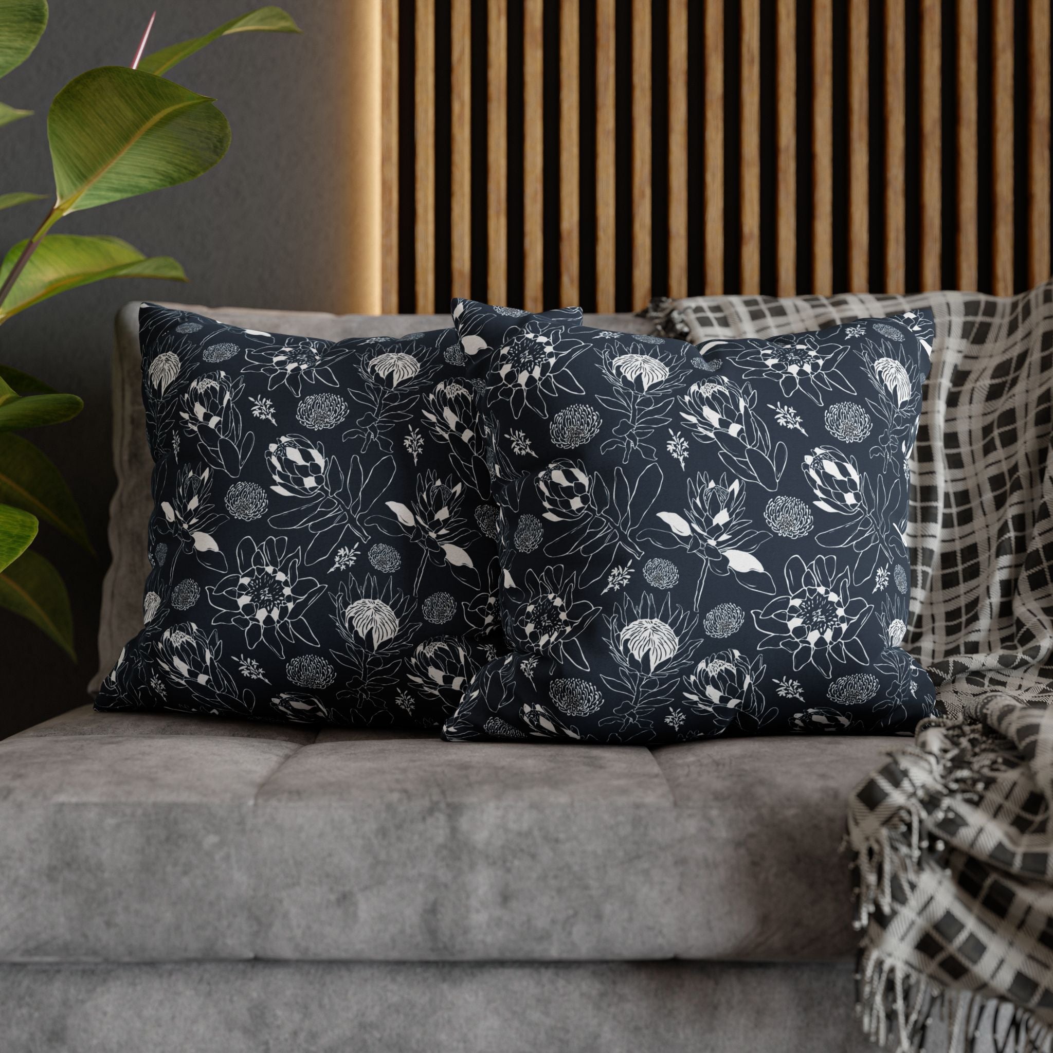 Protea Navy and White - Decorative Pillow Cover