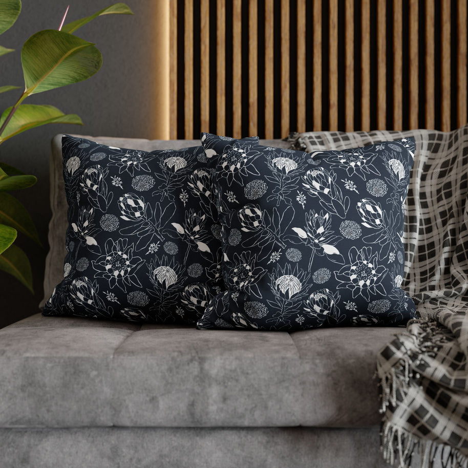 Protea Navy and White - Decorative Pillow Cover