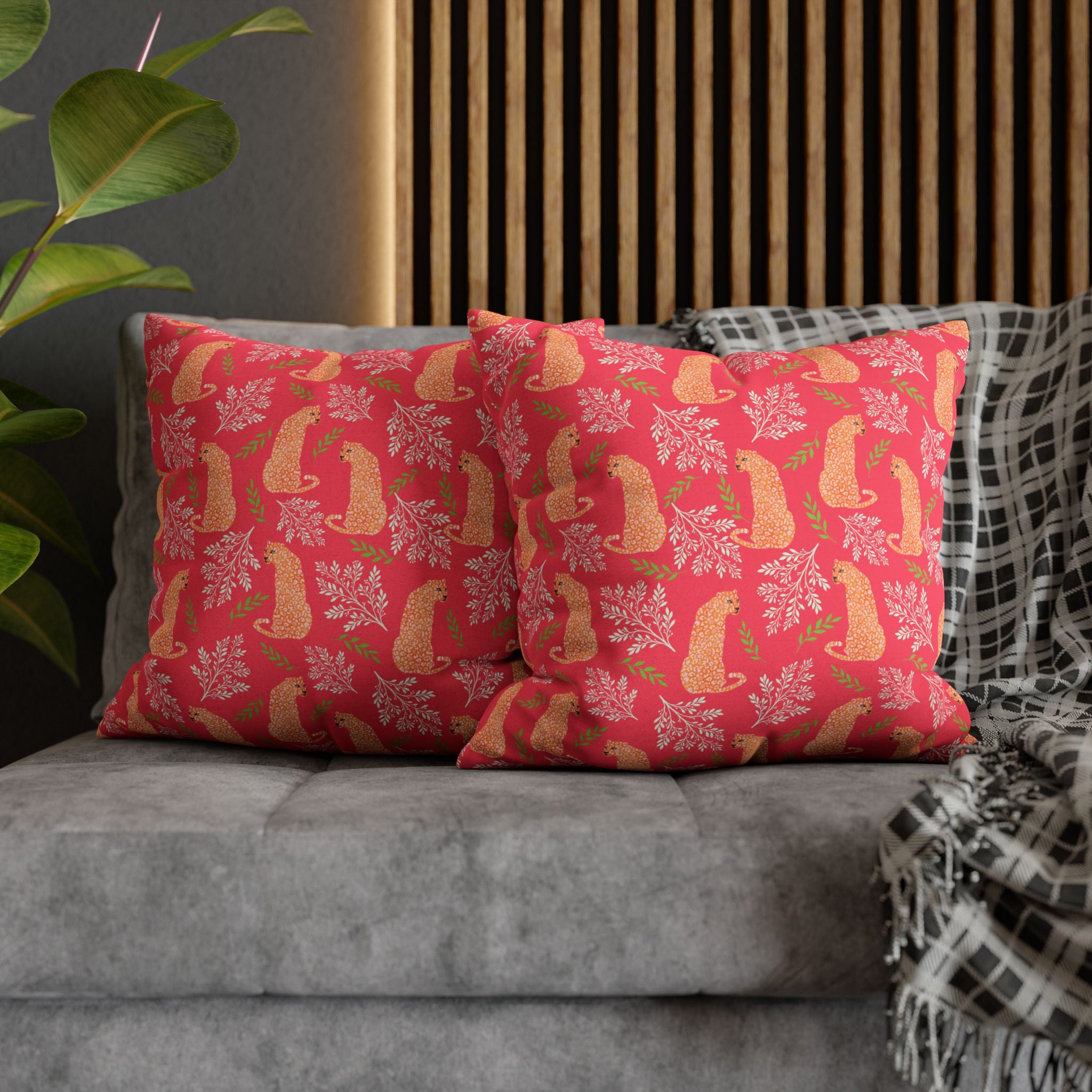 Botanical Leopard with Pink - Decorative Pillow Cover