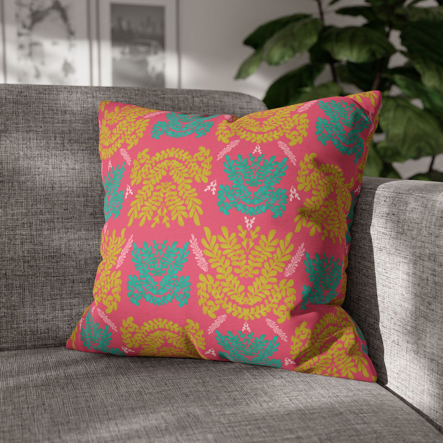 Color Pop Botanical with Mustard Teal and Pink - Decorative Pillow Cover