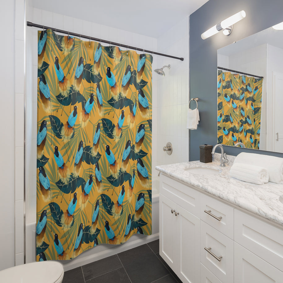 Birds of Paradise Botanical with Orange - Shower Curtain