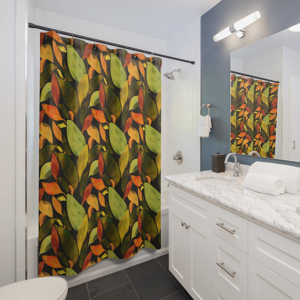 Autumn Leaves Botanical with Charcoal - Shower Curtain