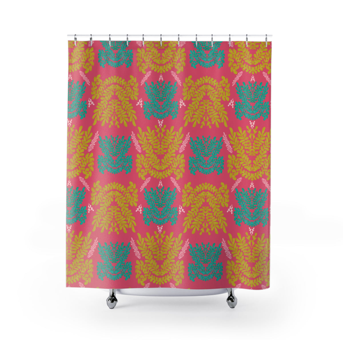 Color Pop Botanical with Mustard Teal and Pink - Shower Curtain