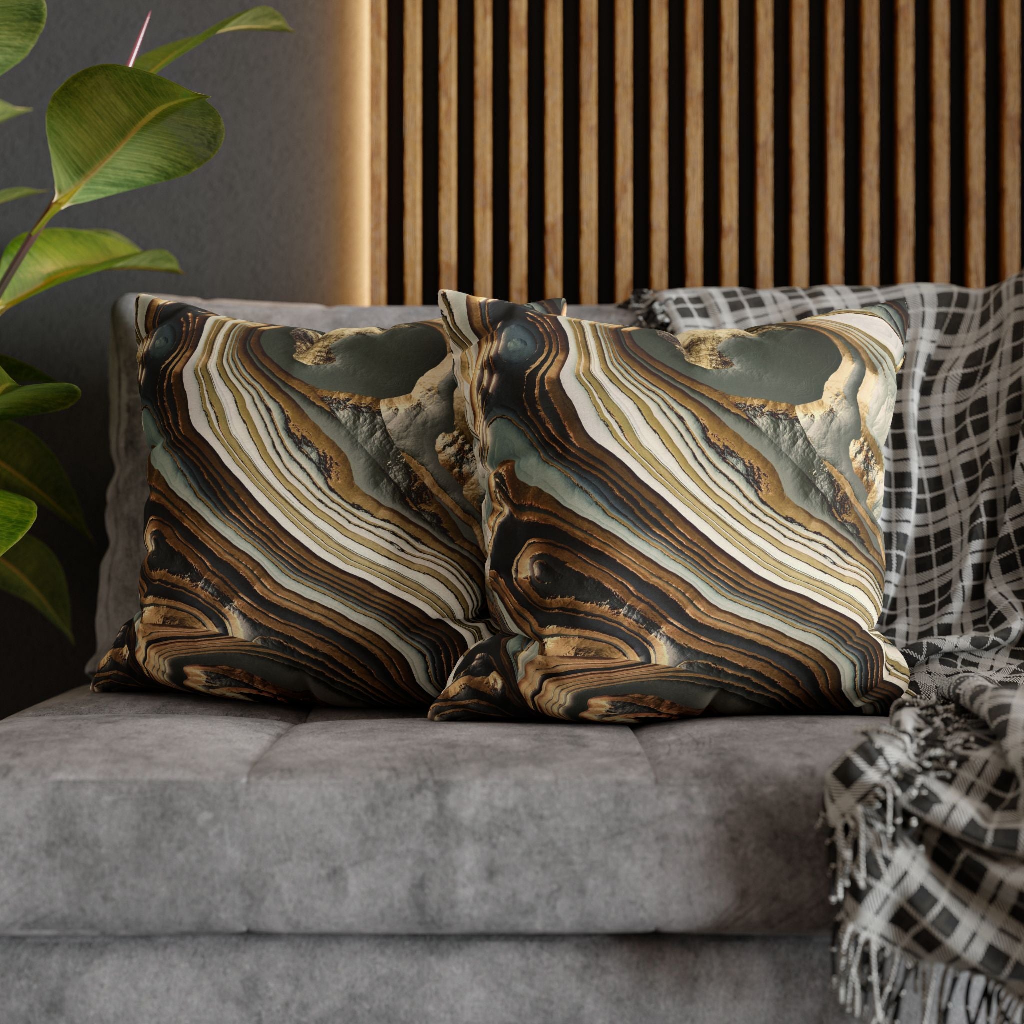 White Gold Agate Abstract  - Decorative Pillow Cover