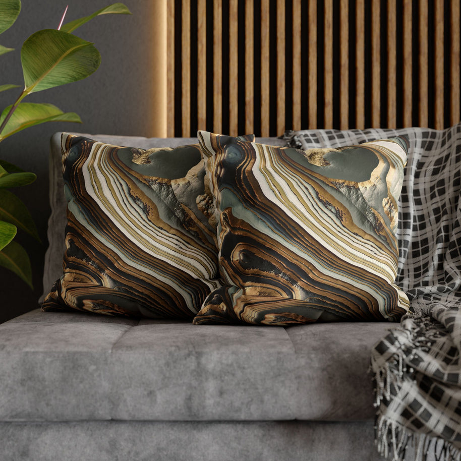 White Gold Agate Abstract  - Decorative Pillow Cover