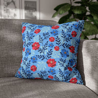 Botanical Floral Blue and Fuchsia - Decorative Pillow Cover