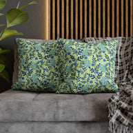 Botanical Floral Blue and Green - Decorative Pillow Cover