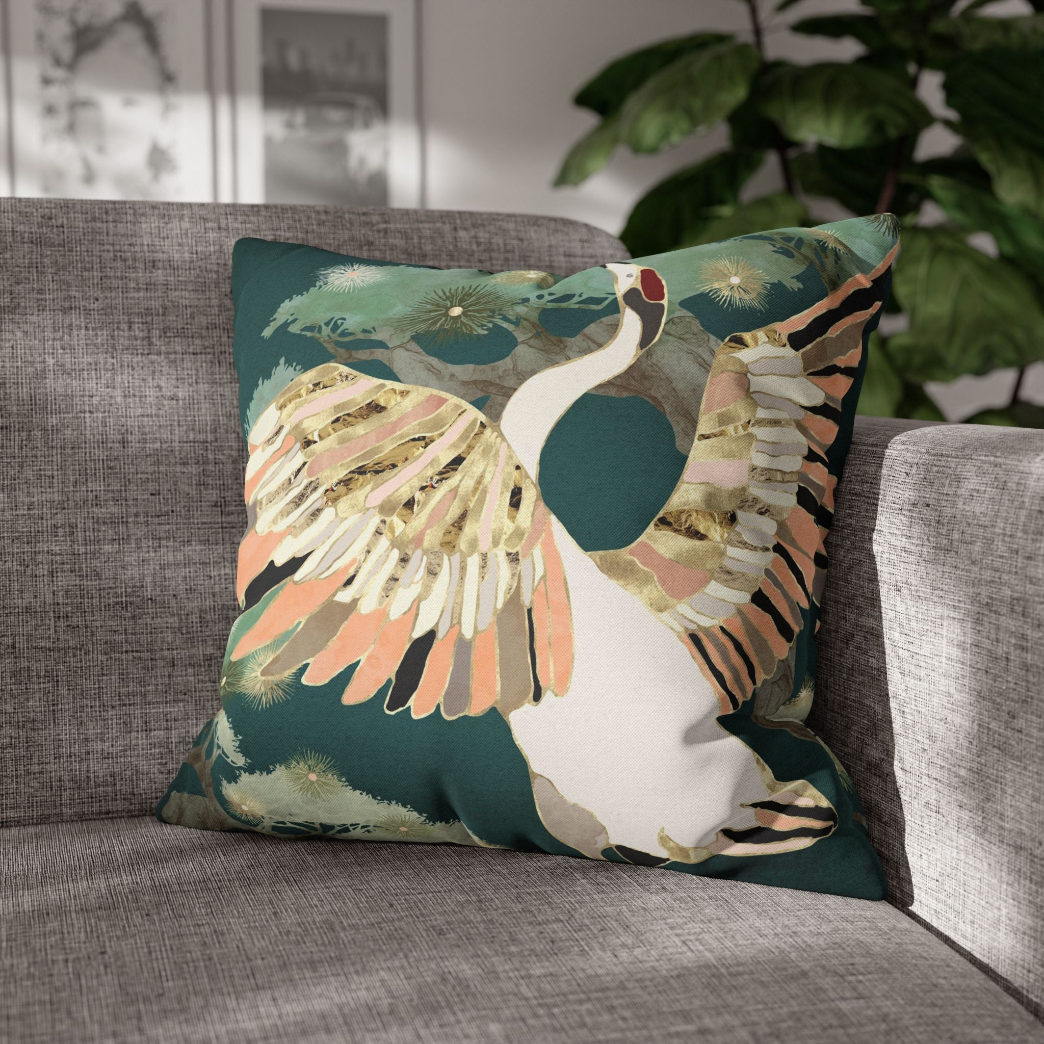 Golden Crane  - Decorative Pillow Cover