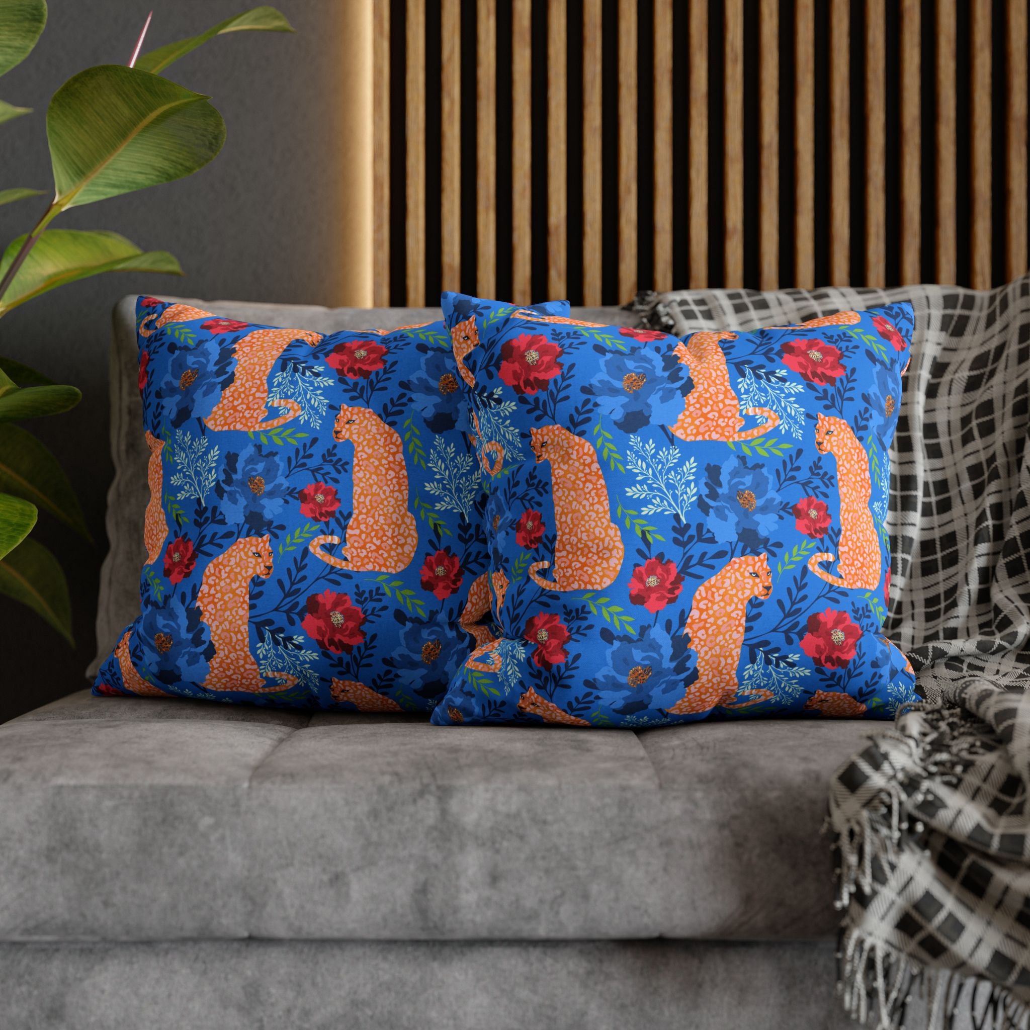 Botanical Leopard Blue - Decorative Pillow Cover