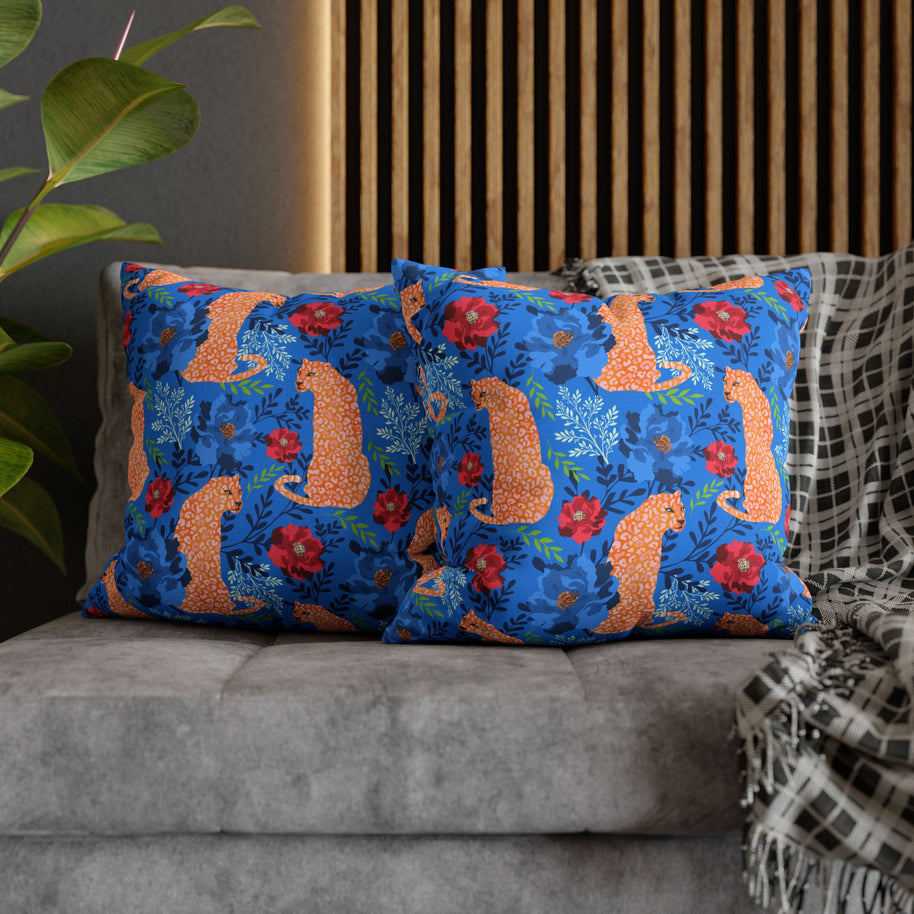 Botanical Leopard Blue - Decorative Pillow Cover