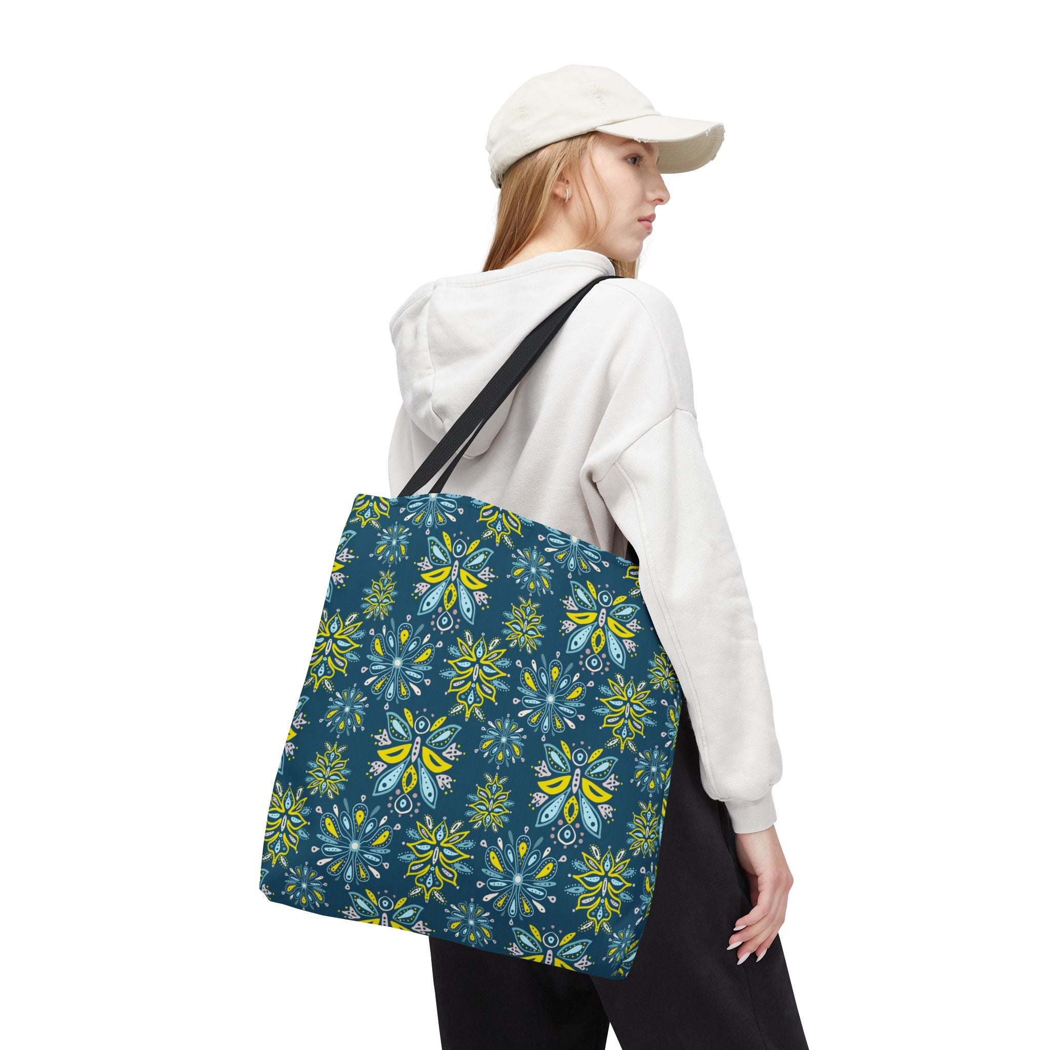 Hand Drawn Organic Pattern Yellow Blue Pink and Navy - Tote Bag