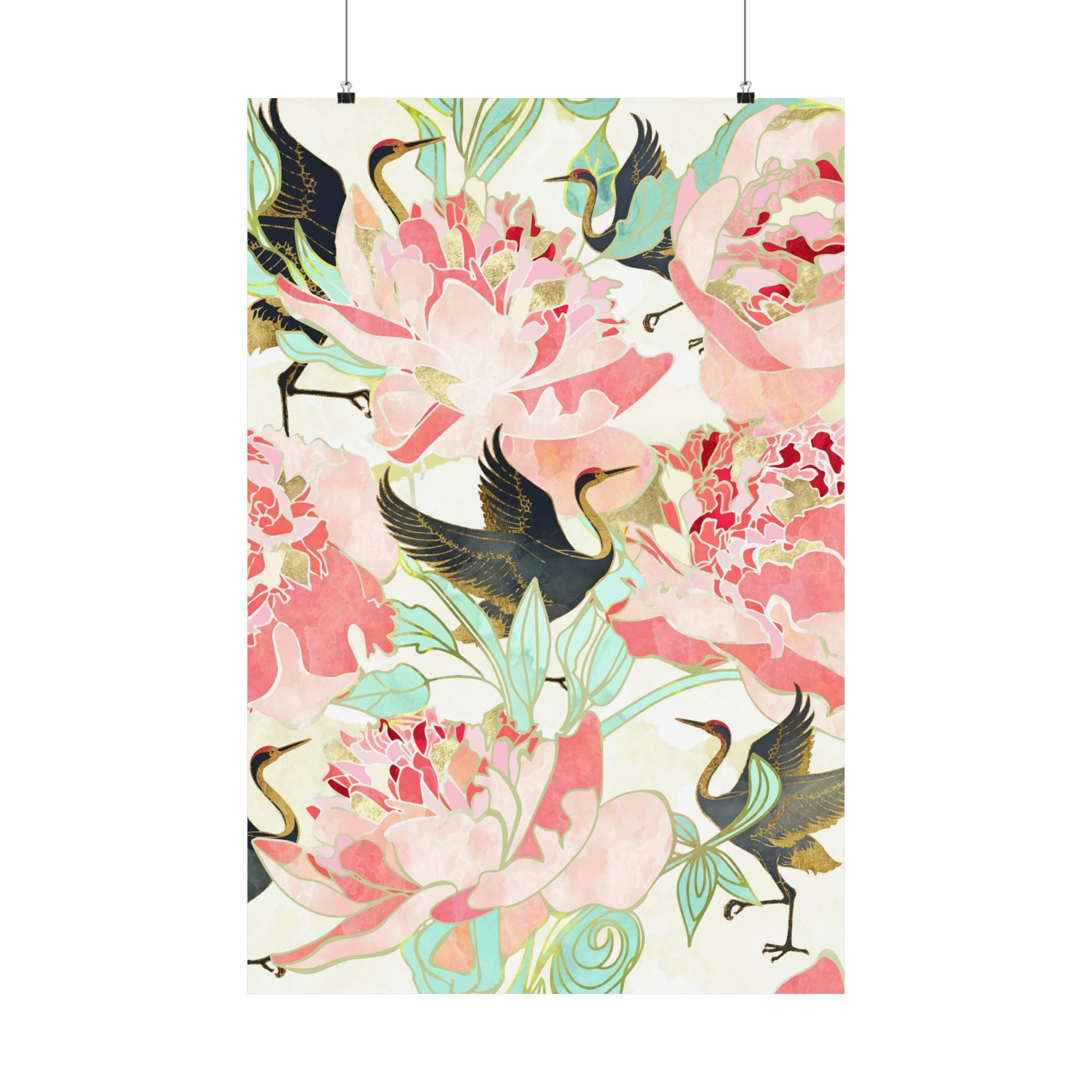 Floral Cranes - Poster Print - No Frame
