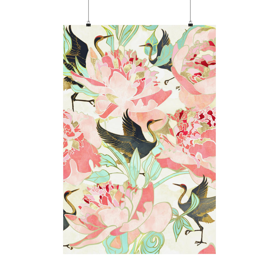 Floral Cranes - Poster Print - No Frame