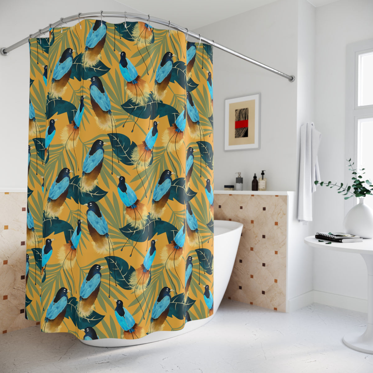 Birds of Paradise Botanical with Orange - Shower Curtain
