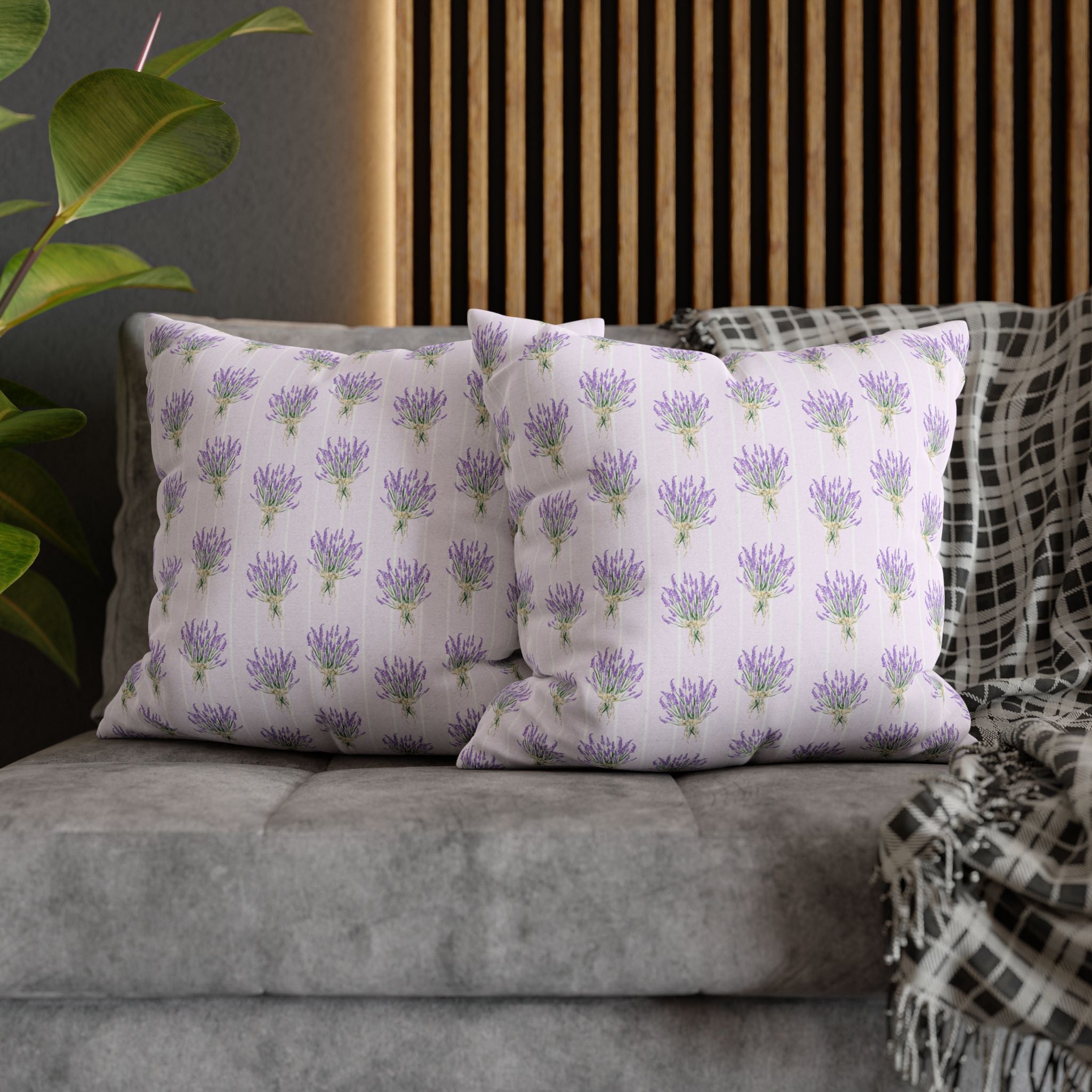 Lavender Bouquet with White Stripes - Decorative Pillow Cover