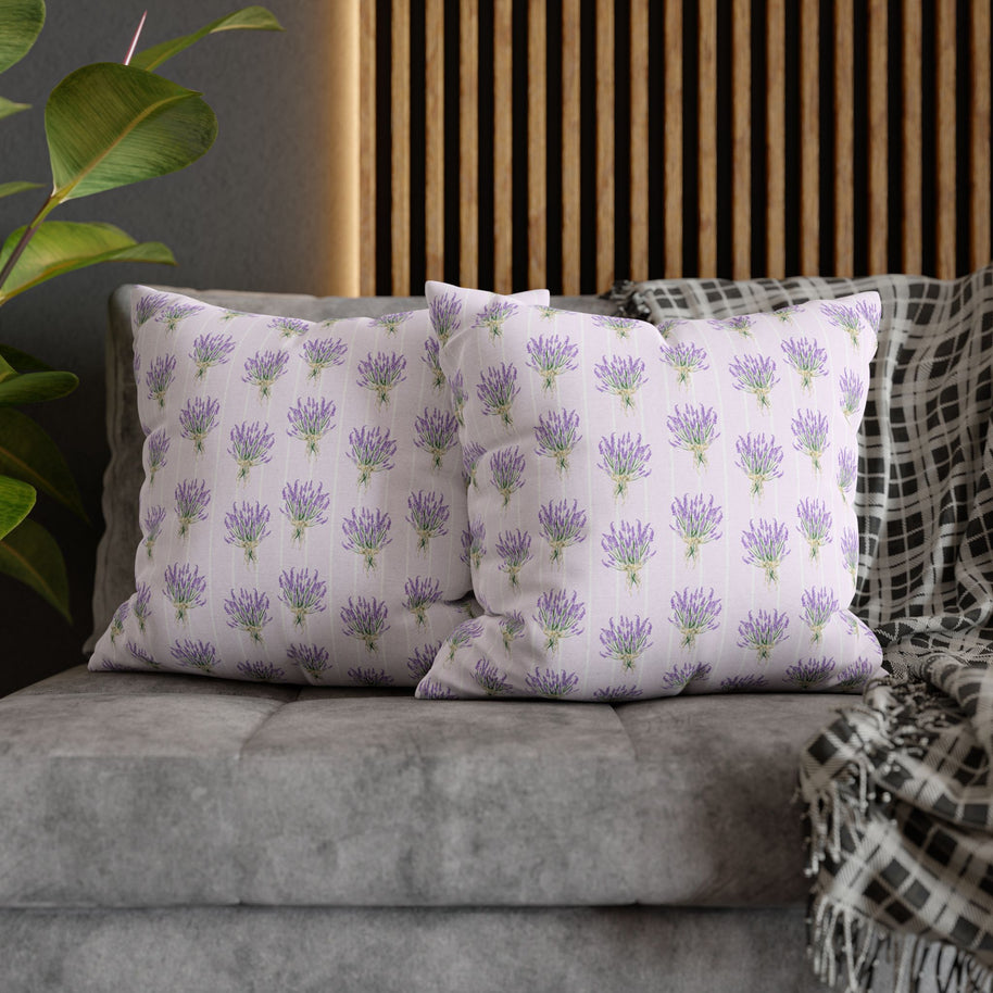 Lavender Bouquet with White Stripes - Decorative Pillow Cover
