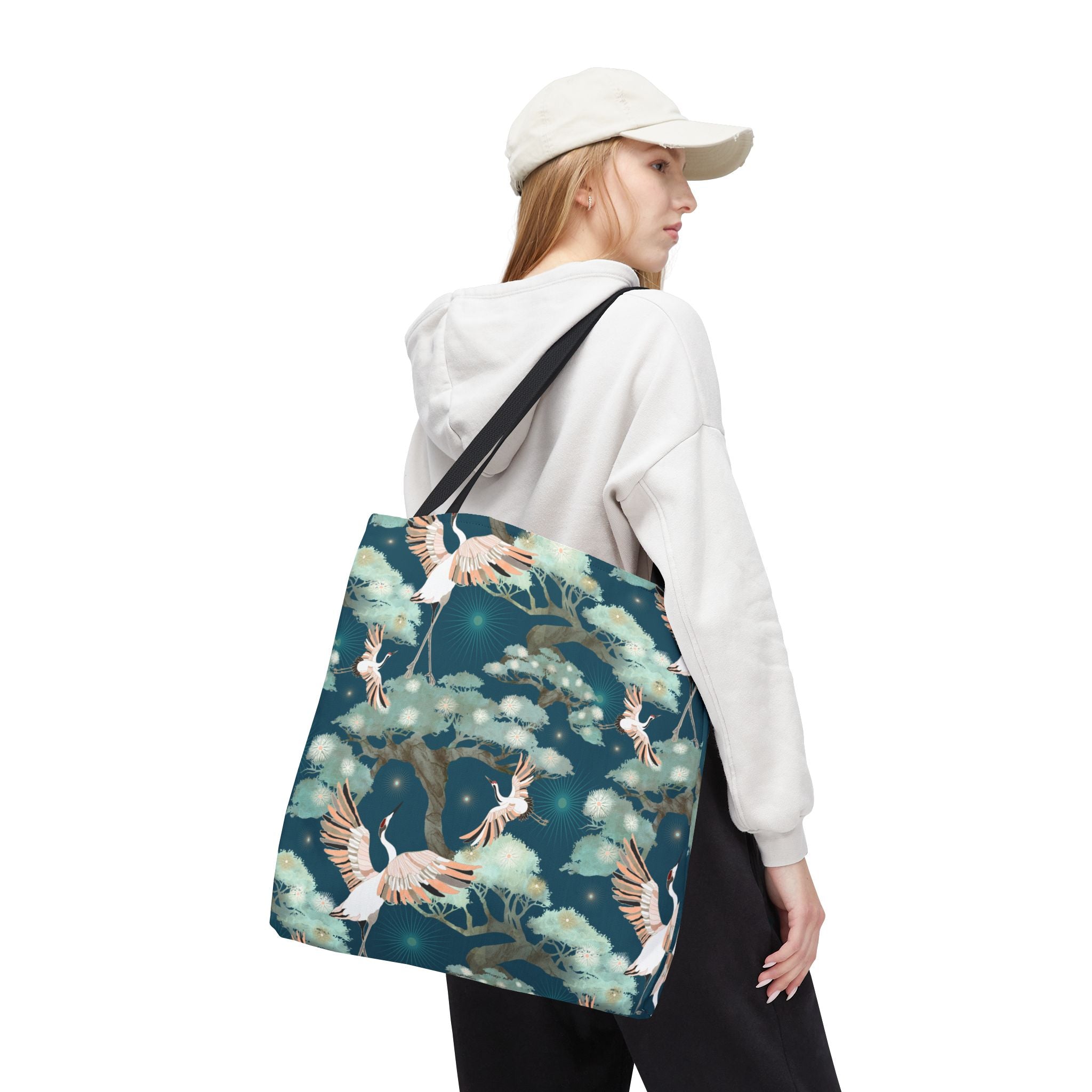 Crane and Bonsai with Teal - Tote Bag