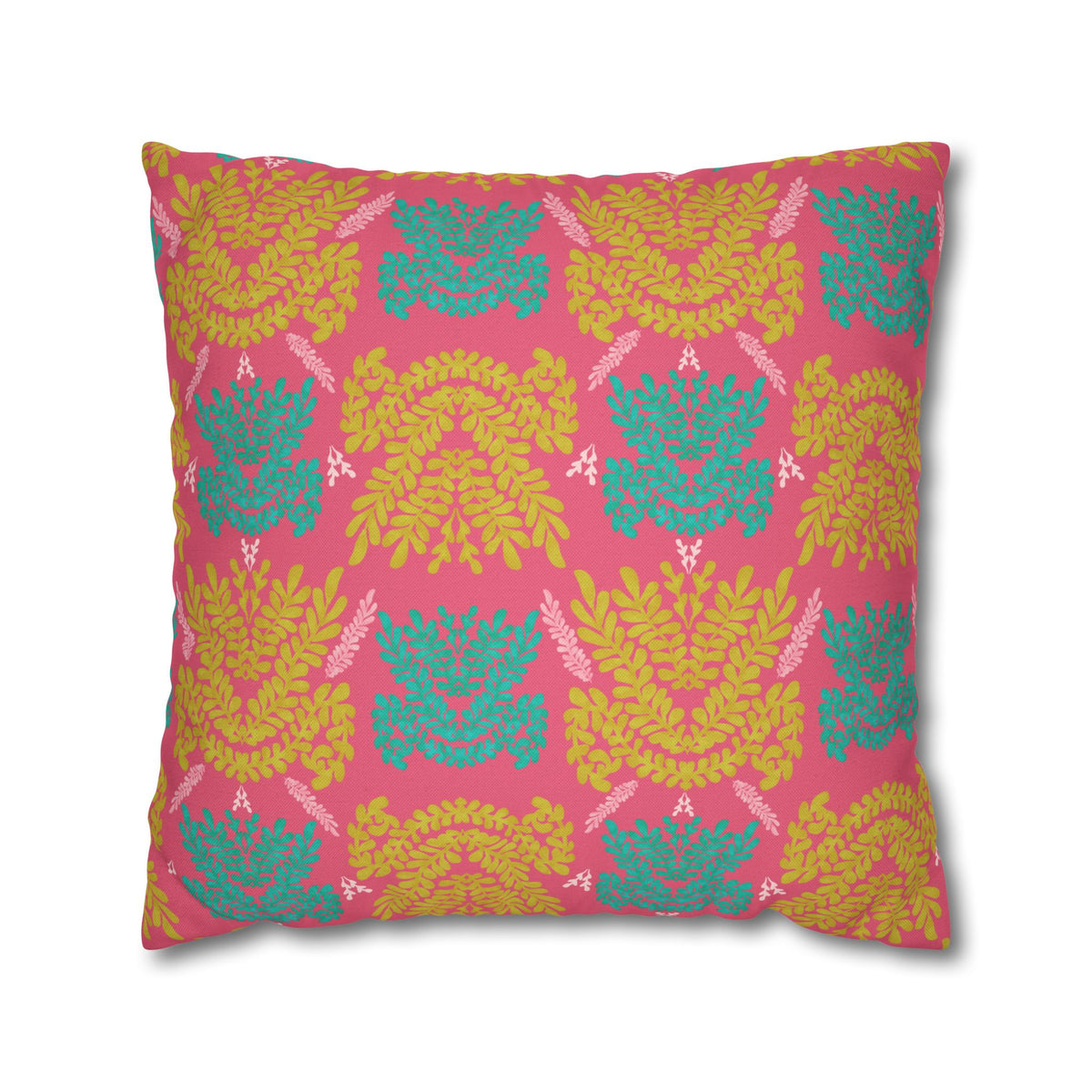 Color Pop Botanical with Mustard Teal and Pink - Decorative Pillow Cover