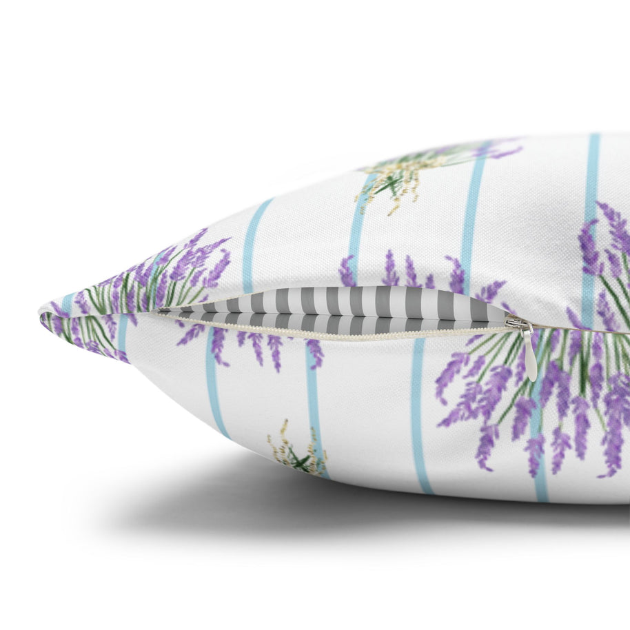 Lavender Bouquet with Light Blue Stripes - Decorative Pillow Cover