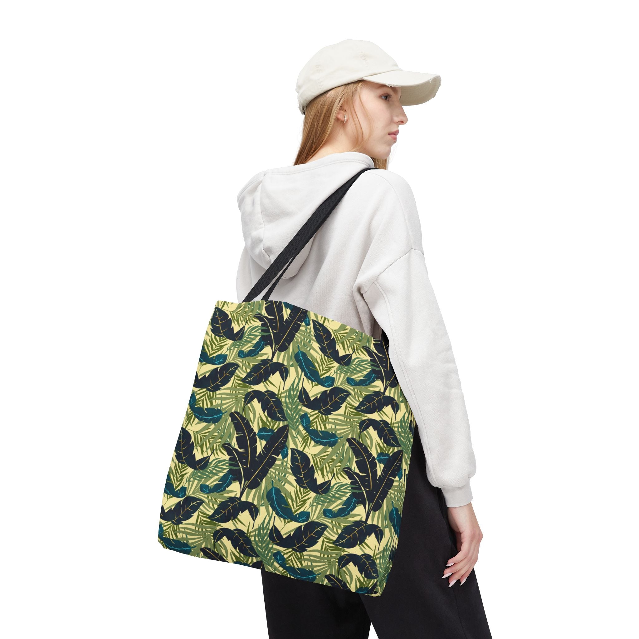 Botanical Navy Teal Green and Cream Tropical Motif - Tote Bag