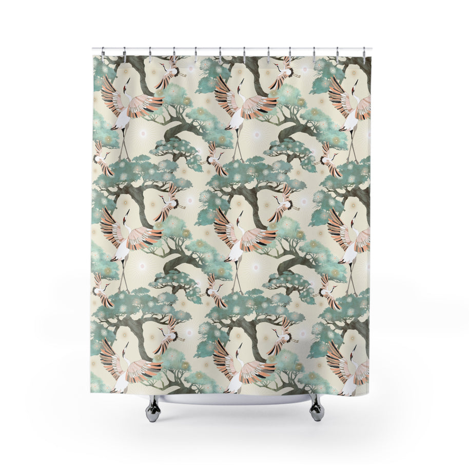 Crane and Bonsai with Cream - Shower Curtain
