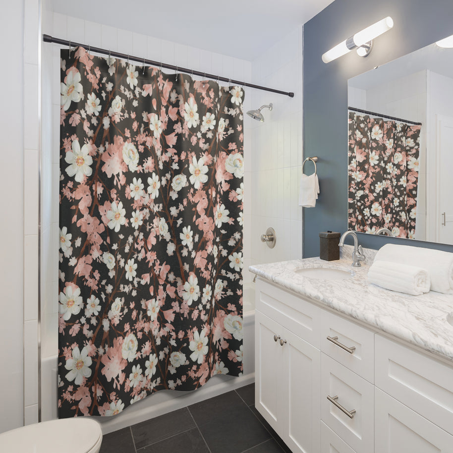 Botanical Blossoms with Charcoal - Shower Curtain