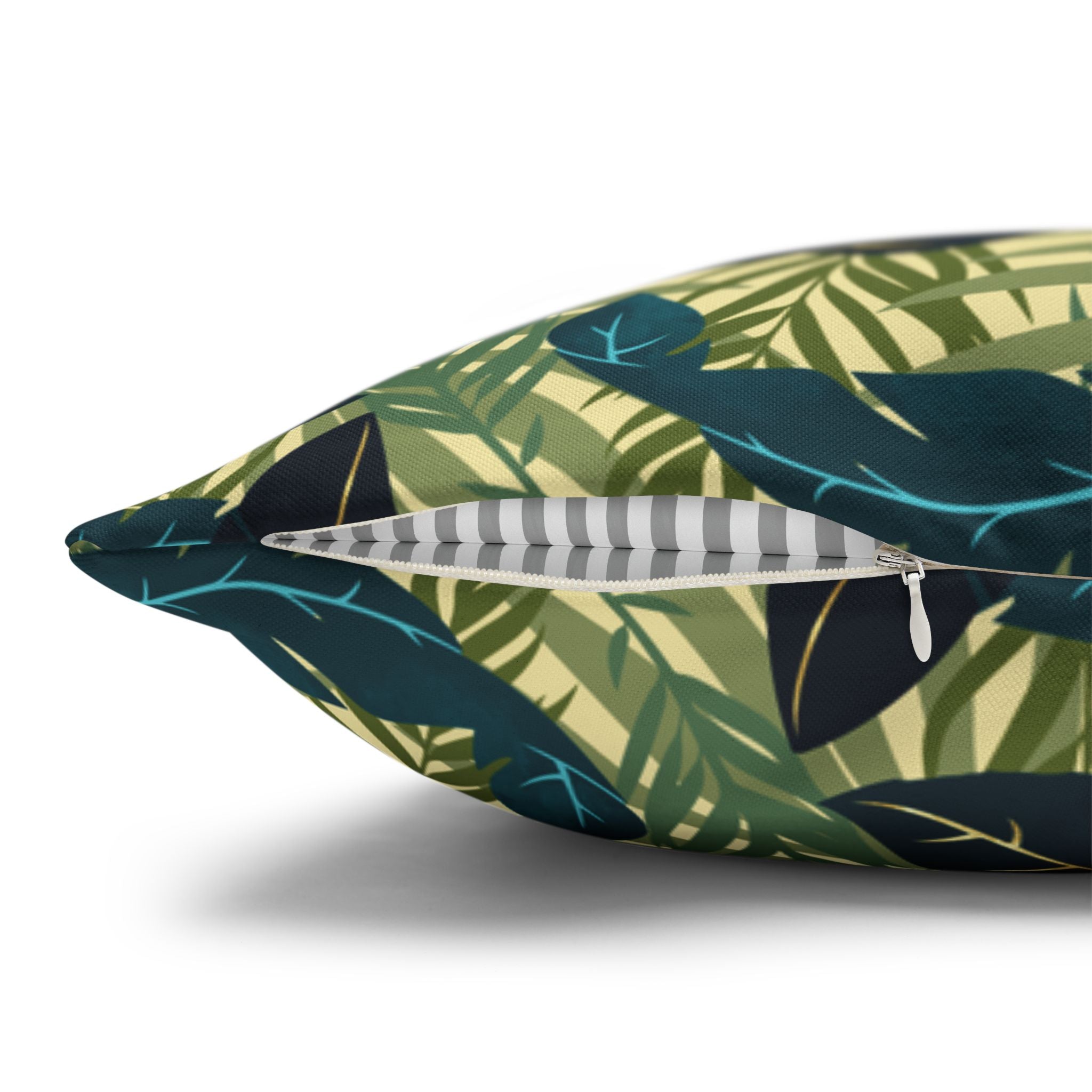 Botanical Navy Teal Green and Cream Tropical Motif - Decorative Pillow Cover