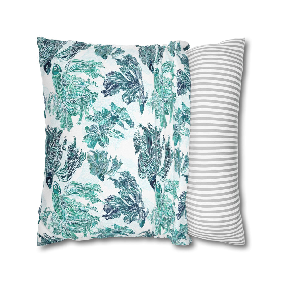 Betta Fish Pattern-Blue Teal and Green - Decorative Pillow Cover