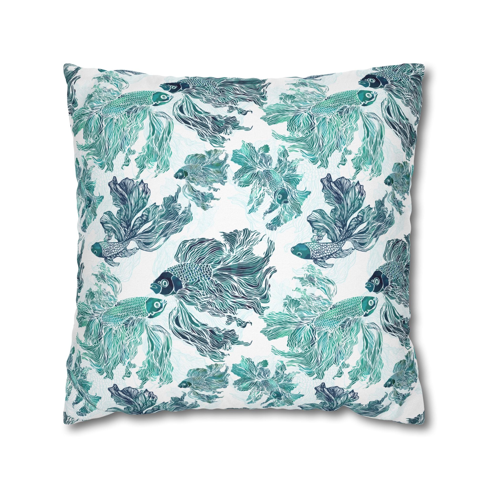 Betta Fish Pattern-Blue Teal and Green - Decorative Pillow Cover