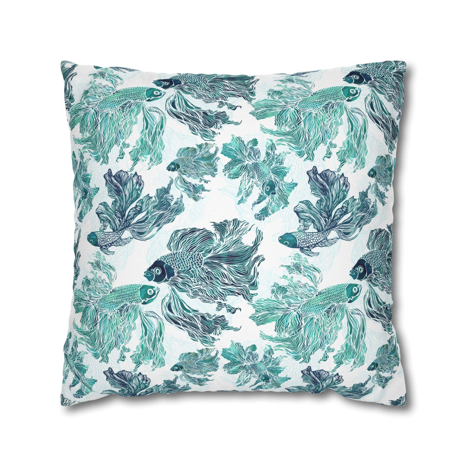 Betta Fish Pattern-Blue Teal and Green - Decorative Pillow Cover