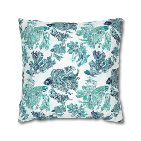 Betta Fish Pattern-Blue Teal and Green - Decorative Pillow Cover
