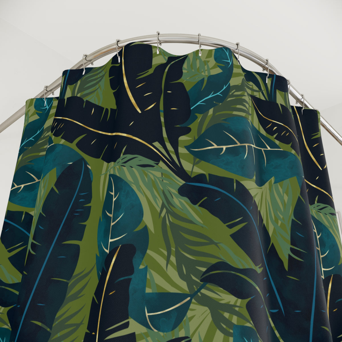 Botanical Navy Teal and Green Tropical Motif - Shower Curtain