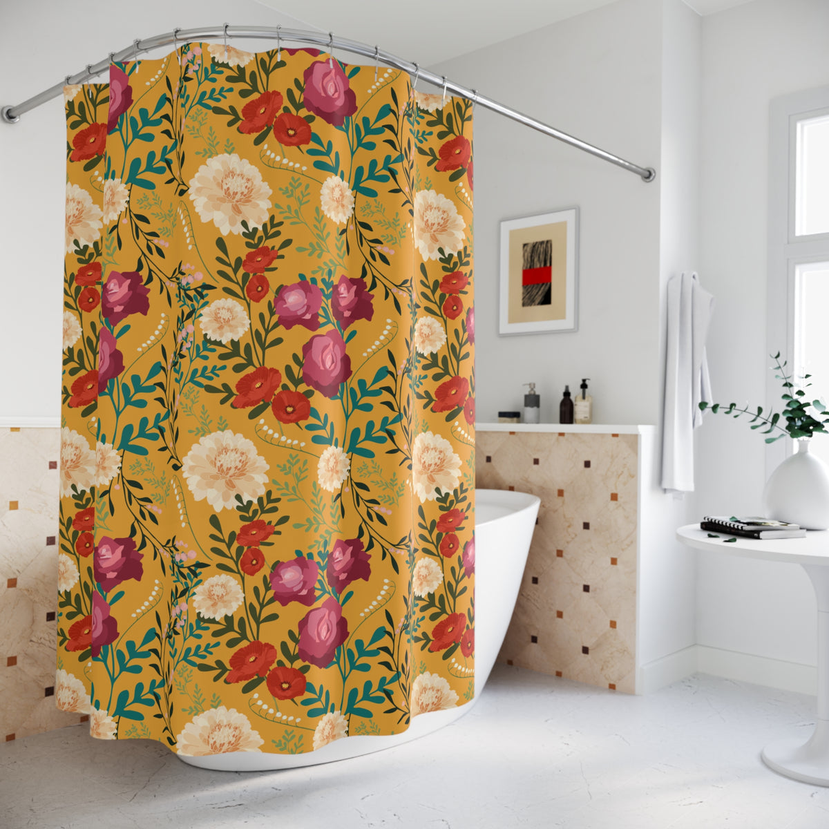 Vibrant Floral with Mustard - Shower Curtain
