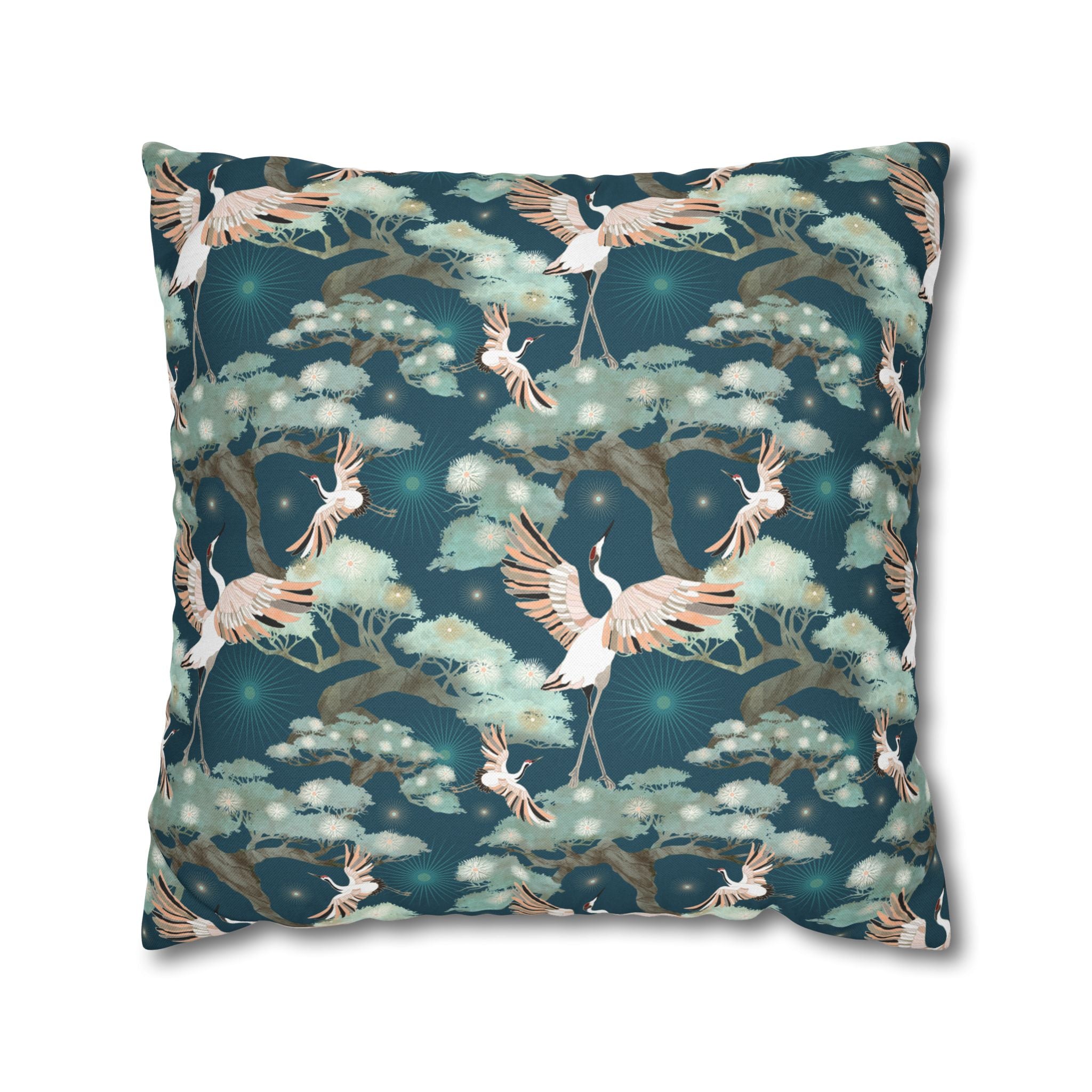 Dark Blue Crane and Bonsai  - Decorative Pillow Cover