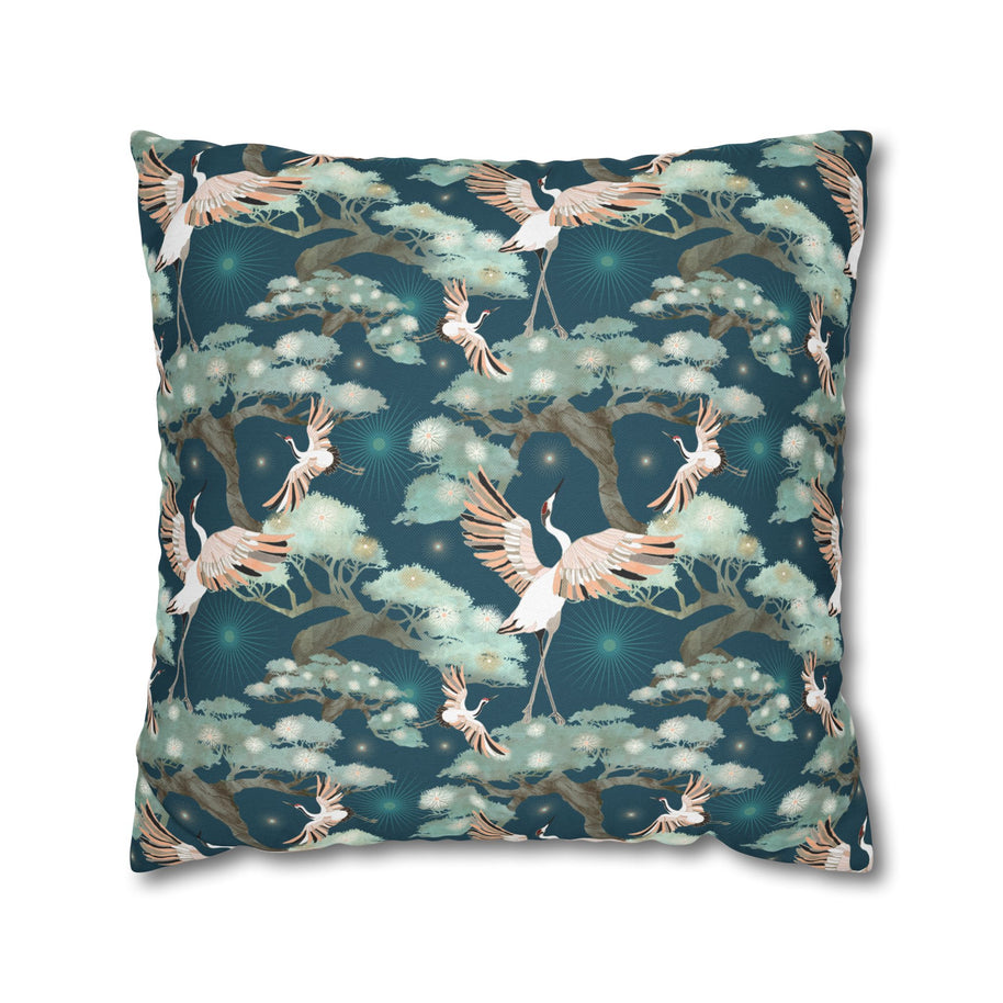Dark Blue Crane and Bonsai  - Decorative Pillow Cover